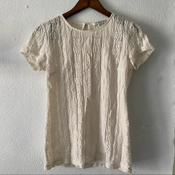 CABI Ecru Lace Blouse XS Sheer Feminine Romantic Textured Boho Chic - Picture 12 of 12